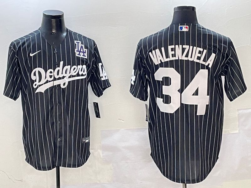 Men Los Angeles Dodgers #34 Valenzuela Black Stripe Jointly Name 2025 Nike MLB Jersey style 6